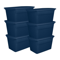 STERILITE Classic Lidded Stackable 30 Gal Storage Tote Container, Blue, 6 Pack