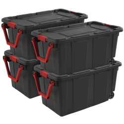 STERILITE Heavy Duty 40 Gallon Wheeled Industrial Storage Tote, 4-Pack In Black