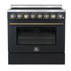FORNO Paolo 36 Inch Freestanding Electric Range, Stainless Steel, 5.44 Cu.ft, True Convection Oven, Energy Efficient In Black