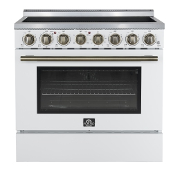 FORNO Paolo 36 Inch Freestanding Electric Range, Stainless Steel, 5.44 Cu.ft, True Convection Oven, Energy Efficient In White