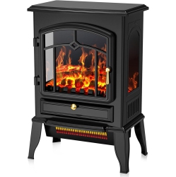 COWSAR Electric Fireplace Stove, Freestanding Fireplace Heater \w Realistic Flame, 1000/1500W Fireplace Heater, Overheating Safety Device