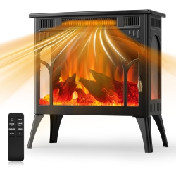 COWSAR Realistic Flame Electric Fireplace Stove, 500/1500W Freestanding Fireplace Heater \w Remote Control And Timer, Adjustable Fireplace Stove