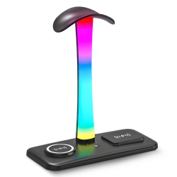 MYACUC RGB Gaming Headphones Stand, Headset Stand With USB Charging And Type C Ports, Headphone Holder for Gamers PC Earphone Accessories Desk