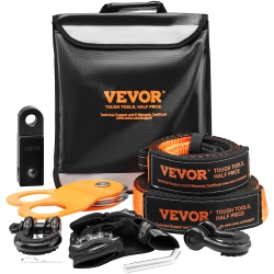 VEVOR 3" X 30' Off-Road Recovery Kit, Recovery Kit \w 30000 Lbs Tow Straps, 44092 Lbs D-Ring Shackles, Shackle Receiver, Snatch Block Pulley, Gloves