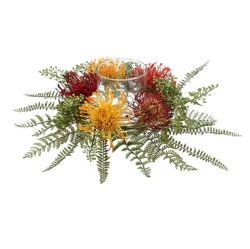 ALLSTATE 17" Protea And Fern Artificial Candle Ring With Glass Pillar Holder In Red
