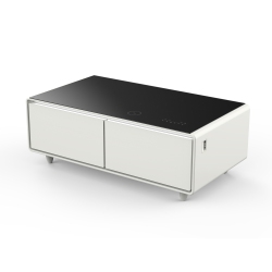 FORNO Evoluto Tavolo 51-Inch Smart Coffee Table Â€“ Dual Refrigerator Drawers, Bluetooth 5.0 Audio, Wireless Charging & RGB Ambient Light In White