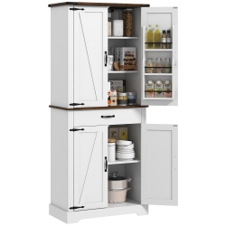 HOMCOM 71" Tall Pantry Cabinet, Farmhouse Kitchen Pantry With 6 Door Shelves And Drawer, Freestanding 4-Door Storage Cabinet With Adjustable Shelves
