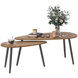 HOMCOM Nesting Coffee Tables Set Of 2, Triangle End Tables With Steel Legs, Industrial Side Tables for Living Room, Bedroom In Brown