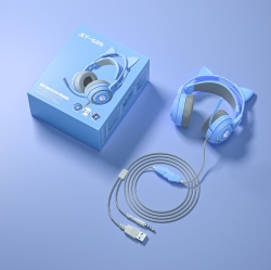 THE WAY Computer Headset Cute Cat Ears Detachable Ps5 Mobile Phone Wired Headset Stereo Gaming Headset Competitive Game \w Led Light Heavy Bass