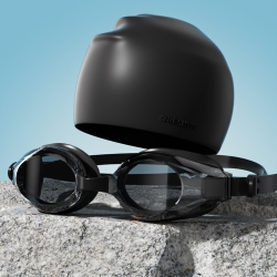 THE WAY HD Adult Waterproof And Fog-Proof Swimming Goggles, Silicone Swimming Goggles And Swimming Cap Set for Men And Women - In Black