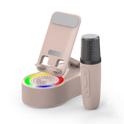 THE WAY Bluetooth Speaker Mobile Phone Tablet Holder Rotatable Six-In-One K Song Live Desktop Multi-Function With Single Wireless Microphone In Pink