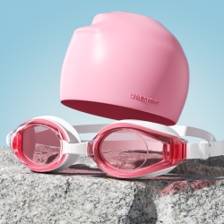 THE WAY HD Adult Waterproof And Fog-Proof Swimming Goggles, Goggles for Men And Women Silicone Swimming Goggles And Swimming Cap Set - Pink And