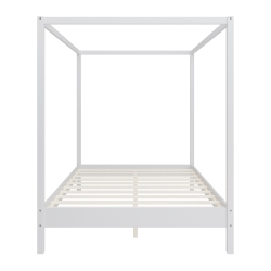 KEPOOMAN Solid Wood Queen Size Canopy Bed Frame Four Poster Platform Bed With Slats Support - In White