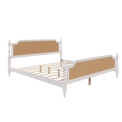KEPOOMAN Traditional Style Rattan King Size Bed Frame - In White