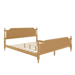 KEPOOMAN Traditional Style Rattan King Size Bed Frame - Antique Walnut