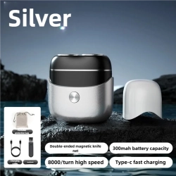 THE WAY New Mini Electric Shaver, Full Body Washable Double-Head Magnetic Beard Razor, Home Portable Men's Razor -Silvery In White