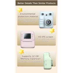 THE WAY New Polaroid Camera Portable Thermal Printing Camera Children's Day Gift [32G High Configuration Contains 1 Roll Of Black And White Printing
