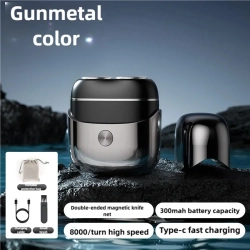 THE WAY New Mini Electric Shaver, Full Body Washable Double-Head Magnetic Beard Razor, Home Portable Men's Razor - Gun Color