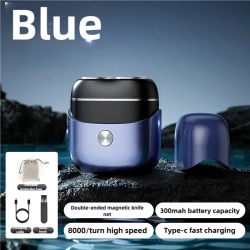 THE WAY New Mini Electric Shaver, Full Body Washable Double-Head Magnetic Beard Razor, Home Portable Men's Razor - In Blue