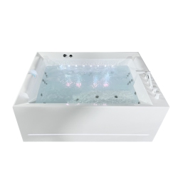 WHIRLWELL High-End 71 X 53 In, Alcove Combination Massage 2-Person Tub With Center Drain, Heater