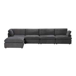 URBAN CALI Long Beach Modular L-Shaped Sectional Sofa With Ottoman (Blue Grey, Left Facing Chaise)