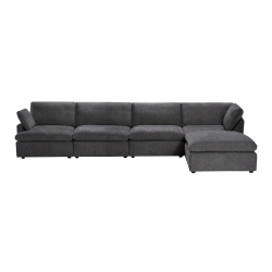 URBAN CALI Long Beach Modular L-Shaped Sectional Sofa With Ottoman (Blue Grey, Right Facing Chaise)