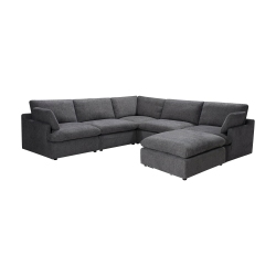 URBAN CALI Long Beach Modular Corner Sectional Sofa With Ottoman (Blue Grey)
