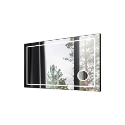 WHIRLWELL Led Bathroom Mirror, 55 X 36 In Frame, Bluetooth Speaker, Magnifier, Touch Button, Dimmable, Anti-Fog, Vertical/horizontal Mounted In Black