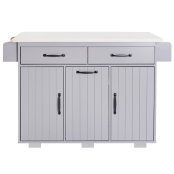 KEPOOMAN Kitchen Island With Till Out Trash Cabinet, Rolling Kitchen Island With Storage Drop Leaf - In Grey