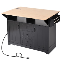 KEPOOMAN 55.7" Kitchen Island With 2 Drop Leaf for 4-6 Seating, Rolling Kitchen Cart On 5 Wheels With Power Outlet - In Black