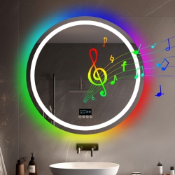UNHO Luvodi 32"x32“ Led Bathroom Mirror \w Lights, Bluetooth Speaker, Anti-Fog, Dimmable, RGB Backlit + Front Lighted Bathroom Vanity Mirror For