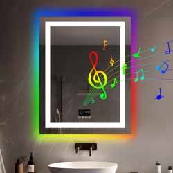 UNHO Luvodi 28"x36" Led Bathroom Mirror \w Lights, Bluetooth Speaker, Anti-Fog, Dimmable, RGB Backlit + Front Lighted Bathroom Vanity Mirror For