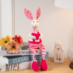 NORTHLIGHT Boy Sitting Easter Rabbit Decoration With Dangling Legs - 16.5" - And Cream In Pink