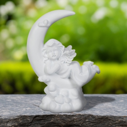 NORTHLIGHT Girl Cherub Laying On Crescent Moon Statue - 7.25