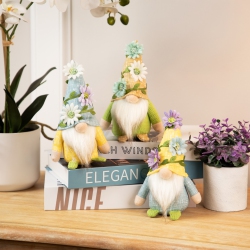 NORTHLIGHT Mini Plush Gnomes With Floral Hat Spring Decorations - 7" - Set Of 3