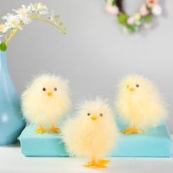NORTHLIGHT Fuzzy Easter Baby Chick Decorations - 3.25" - Set Of 3