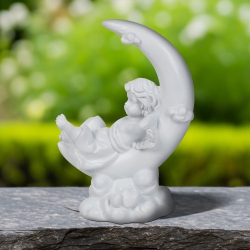 NORTHLIGHT Boy Cherub Resting On Crescent Moon Statue - 7.25