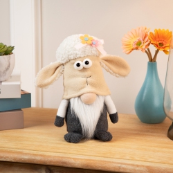 NORTHLIGHT Plush Springtime Floral Sheep Gnome Easter Decoration - 9" - Gray And In White