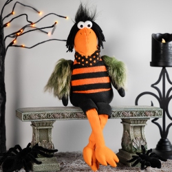 NORTHLIGHT Plush Sitting Crow Halloween Decoration With Dangling Legs - 17