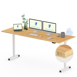 FLEXISPOT Dual-Motor 3-Stage Electric Standing Desk With 78X30 Inch Bamboo Desktop And Frame Heavy-Duty Height Adjustable Design In White