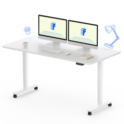 FLEXISPOT Dual-Motor 3-Stage Electric Standing Desk With 55X28 Inch Desktop And Frame Heavy-Duty Height Adjustable Design In White