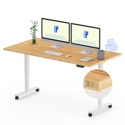 FLEXISPOT Dual-Motor 3-Stage Electric Standing Desk With 55X28 Inch Bamboo Desktop And Frame Heavy-Duty Height Adjustable Design In White