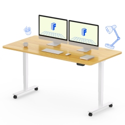 FLEXISPOT Dual-Motor 3-Stage Electric Standing Desk With 55X28 Inch Maple Desktop And Frame Heavy-Duty Height Adjustable Design In White