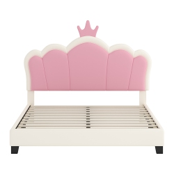 KEPOOMAN Upholstered Princess Bed With Crown Headboard, Full Size Platform Bed With Headboard And Footboard - Cream