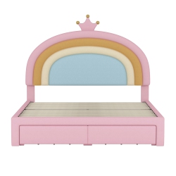 KEPOOMAN Full Size Upholstered Rainbow Design Bed, Velvet Princess Platform Bed With Storage Drawer