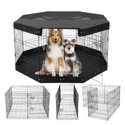 VEVOR 8 PCs 30"h X 24"w Panels Foldable Metal Pet Exercise Pen, Dog Fence Indoor And Outdoor Pen \w Door, Bottom Pad And Top Cover, Pet Playpen For
