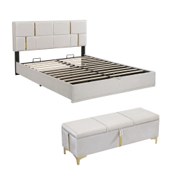 KEPOOMAN 2-Pieces Bedroom Sets, Queen Size Upholstered Platform Bed With Hydraulic Storage System - In Beige