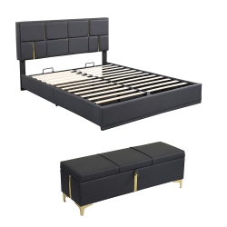 KEPOOMAN 2-Pieces Bedroom Sets, Queen Size Upholstered Platform Bed With Hydraulic Storage System - In Black