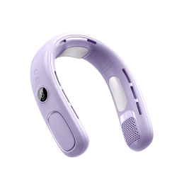 THE WAY Semiconductor Refrigeration Neck Hanging Fan USB Charging Leafless Cooling Fan Outdoor Portable Digital Display Small Fan - N90 Lavender