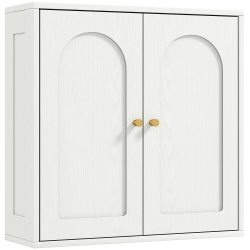 HOMCOM Bathroom Wall Cabinet, Modern Medicine Cabinet With 2 Arched Doors And Gold Handles, Wall Mounted Bathroom Cabinet Wood Grain In White